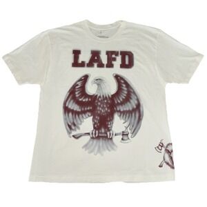 Travis Scott‎ LAFD Tee XL Cream Los Angeles Fire CA Wildfire Response NEW *flaws